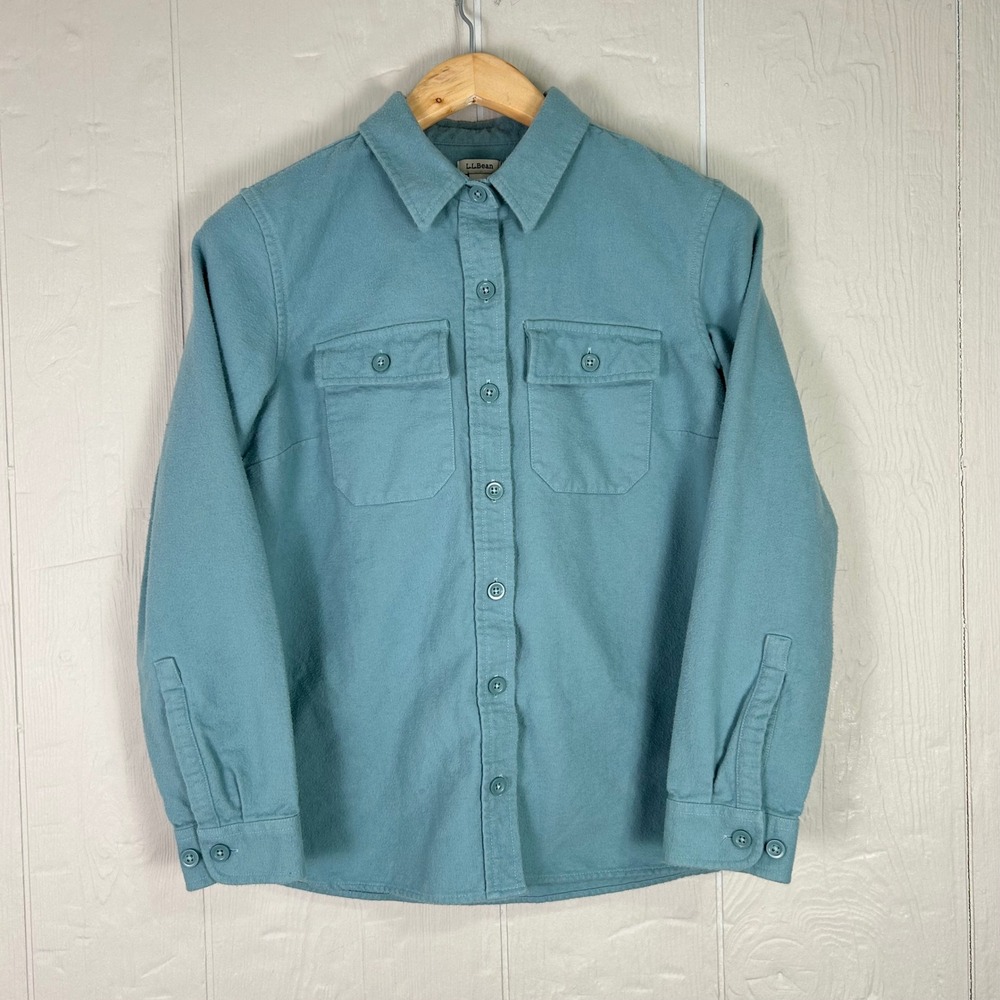 L.L.Bean Women's Chamois Cloth Shirt Small Mint Green Hiking Outdoor Button-Up - Picture 2 of 10